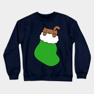 Green Stocking and Fat Brown Cat Crewneck Sweatshirt